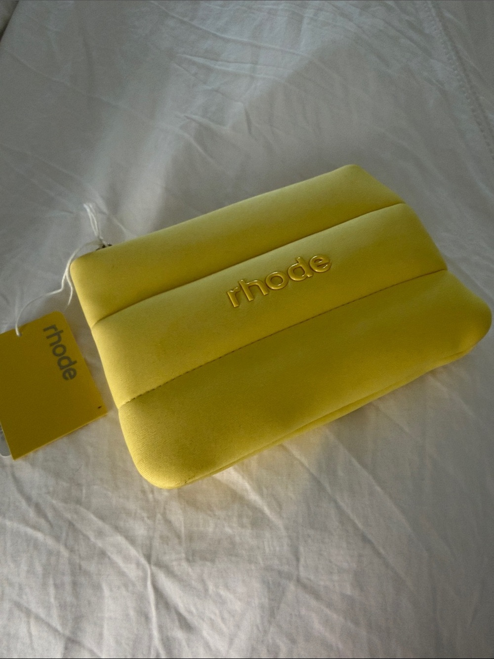NWT RHODE Bright Yellow Padded Clutch with Logo